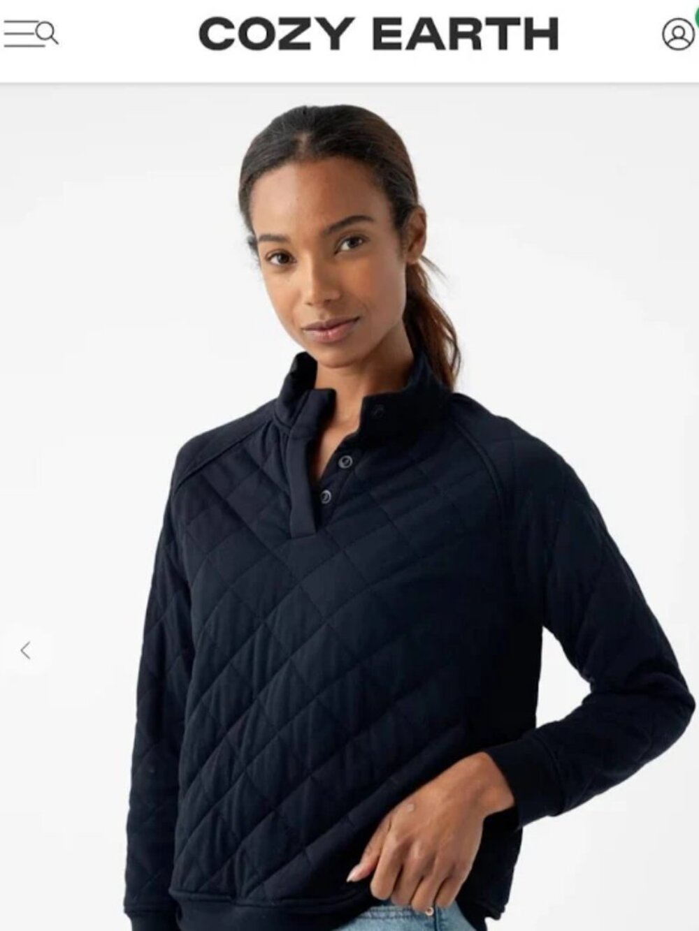 NWT Cozy Earth Black Brushed Bamboo Quilted Snap Pullover | Women’s XS